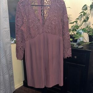Zara Mauve Lace Long Sleeve Dress